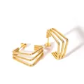Elegante 18k vergoldete Edelstahl C-Ohrringe mit dreischichtigem geometrischem Quadrat - Geometrischer Quadratischer C-Stil (YYE023697-G-55)