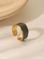 Detail of wide gold adjustable ring featuring a grey marble enamel inlay and irregular edges - Wide Irregular Style - Gray Marble (W1045A)