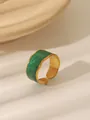 Detail of vintage gold ring with green enamel inlay and irregular wavy edges - Minimalist Wide Band - Green Enamel (W1045b)
