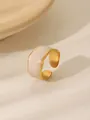 Detail of vintage gold-plated ring with white enamel inlay and irregular wave edges - Wave Style - Cream White (W1045C)