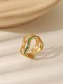 Detailed macro of matte gold ring with green enamel inlay and wave patterns - Matte Multi-Layer Wave - Green Enamel (W1048B)