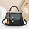 Classic black flap crossbody handbag with velvet texture and star charm for women - Black