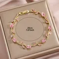 Vergoldetes Blattarmband mit rosa Zirkonia-Steinen und 20 cm Längendetail für Damen - Rosa Edelstein Goldrebe Stil (W2103A)