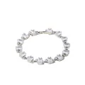 Silberfarbenes Armband mit rechteckigen weißen Zirkonia in eleganter Blatteinfassung - Klarer Weißer Rechteckiger Edelstein Silber Stil (W320)