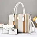 Three-piece striped tote bag set with detachable shoulder strap for women - 32*12*24 / Off White
