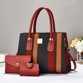 Three-piece women's tote set with red orange striped pattern and gold hardware details - 32*12*24 / Red