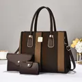 Three-piece women bag set with brown striped tote bag and matching clutch and card holder - 32*12*24 / Coffee