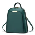 Detail of dark green leather backpack featuring gold hardware and smooth textured finish - One Size / Green