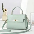 Detail of mint green crossbody bag featuring pebble leather and gold metal twist lock - Green
