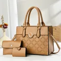 Set di borse da donna in tre pezzi in pelle marrone con borsa a mano grande e tracolla elegante - Marrone