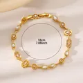 Vergoldetes Blattarmband mit klaren Zirkon-Geometrien und einer Kettenlänge von 18 cm - Geometrischer Edelstein Gold Stil (DQ-W-2996) / 18cm