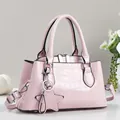 Pink patent leather crossbody bag with stone texture, star pendant and top handles - L25xW9xH15cm (Handle 11cm) / Pink