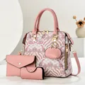 Set rosa 4 pezzi con borsa ricamata, pochette a busta e mini ciondolo rotondo - Rosa Borsa a Mano Portafoglio Portamonete Astuccio
