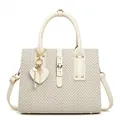 Detailed shot of beige V-quilted texture, gold lock, and heart charm on luxury handbag - Off White