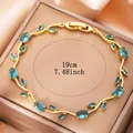 19cm vergoldetes Blattreben-Armband mit blauen Zirkoniasteinen und Klappverschluss - Blauer Edelstein Goldrebe Stil (DQ-W-3001) / 19cm