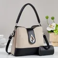 Borsa a mano bicolore beige e nero alla moda con tracolla regolabile e mini pochette - Cachi