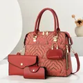 Set borse da donna 4 pezzi rosso vintage con ricami cinesi e finiture in metallo dorato - Rosso Borsa a Mano Portafoglio Portamonete Astuccio