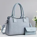 Ensemble sac à main deux pièces bleu clair avec motif chevron et bandoulière - Bleu