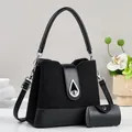 Set borsa a mano nera alla moda con chiusura a goccia argento e tracolla inclusa - Nero