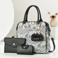 Set borse donna 4 pezzi con ricami tradizionali e dettagli in pelle nera di qualità - Nero Borsa a Mano Portafoglio Portamonete Astuccio