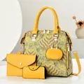Women's yellow 4-piece set with Chinese embroidery, including tote and clutch bags - Yellow Handbag Wallet Coin Purse Case