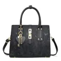 Black tote bag with vertical stripes, marble pattern, gold hardware and heart keychain - Black