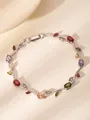 Silbernes Rankenarmband mit bunten Kristallen und sicherem Karabinerverschluss - Mehrfarbige Edelstein Silberrebe Stil (DQW3033)