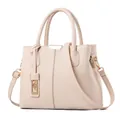 Elegante beige Tragetasche für Damen mit Litschimuster-Textur und Gold-Hardware - Weiß