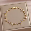 Vergoldetes Wellenarmband mit bunten Zirkonia-Sternen und rosa Edelsteinen - Rosa-Lila Stern-Zirkonia Wellen-Stil (DQ-W-3345)