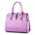 Lilac purple faux crocodile patent leather tote handbag with gold metal buckle - Taro Purple