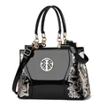 Schwarze Lackledertasche mit Pailletten-Blumenstickerei und goldenen Beschlägen - Schwarz
