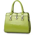 Lime green patent leather handbag with crocodile pattern and golden hardware - Fruit Green