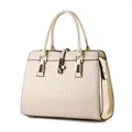 Elegant cream crocodile pattern tote bag with gold hardware and top handle design - Off White