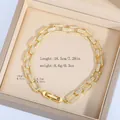 Elegantes vergoldetes Blatt-Gliederkette-Armband mit weißen Zirkonia, Länge 18,5 cm - Rechteckiger Gliederstil (DQW1900) / 18.5cm / Gold