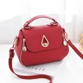 Red lychee pattern PU handbag with quilted flap and golden teardrop twist lock - Water Drop Style / Red