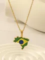 Detailansicht der Halskette mit Brasilien-Landkarten-Anhänger in Nationalfarben auf Goldkette - Gold Brasilien