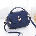 Fashionable dark blue PU leather crossbody bag with quilted pattern and gold hardware - Water Drop Style / Blue