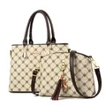 Ensemble de deux sacs beige imprimé avec sac fourre-tout et bandoulière marron - Sac Fourre-Tout Et Bandoulière Motif Café Foncé Et Blanc Cassé