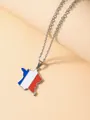 Detailansicht der silbernen Wellenkette mit Frankreich-Kartenanhänger in Trikolore - Silber Frankreich
