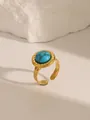 Macro detail of 18K gold plated stainless steel ring featuring round turquoise stone - Style 2 Turquoise Blue (W686)
