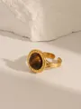Detail of vintage 18K gold plated ring with round turquoise inlay on white stone - Style 3 Tiger Eye (W686)