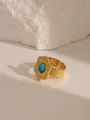 Detail of 18K gold plated stainless steel ring featuring vintage turquoise setting - Style 4 Turquoise Blue (W691)