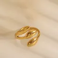 Detailed macro view of 18k gold plated stainless steel spiral wrap open ring for women - Spiral Wrap Olive Shape Style