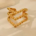 Detail of 18k gold plated stainless steel ring with triple V-shaped beaded texture design - V-Shape Three Layer Bead Texture Style