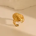 Macro detail of golden wave textured ring with openwork design and lava style finish - Wavy Lava Texture Hollow Ring Base (W685 Style 2)