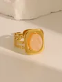 Close-up of vintage 18K gold plated ring with pink turquoise and textured triple bands - Style 1 Rose Quartz (W690)