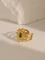 Macro detail of 18K gold plated stainless steel sunburst ring with green turquoise stone - Style 4 Turquoise (W732)