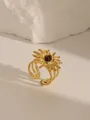 Detail of 18K gold-plated sunburst ring with brown stone inlay on a white stone base - Style 1 Tiger Eye (W732)