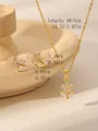 Gedetailleerde weergave van 18k vergulde bloem sieradenset met afmetingen van ketting en oorbellen - Vijfbladige Bloem Marquise Zirkonia Stijl (W1314)