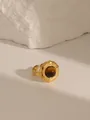 Macro detail of vintage 18K gold plated ring with round tiger eye stone inlay - Style 3 Tiger Eye (W697)